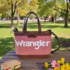 NEW Wrangler Pink Canvas Leather Logo Mini Tote/Crossbody 10"x7.5"x3" NWT